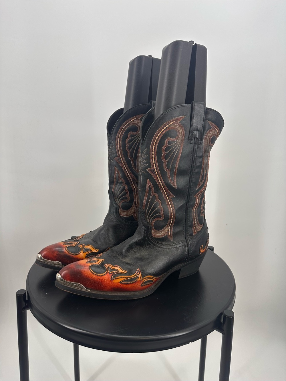 Men’s Laredo 2754 Black Mignon Red/Orange Flame Overlay Cowboy Boots